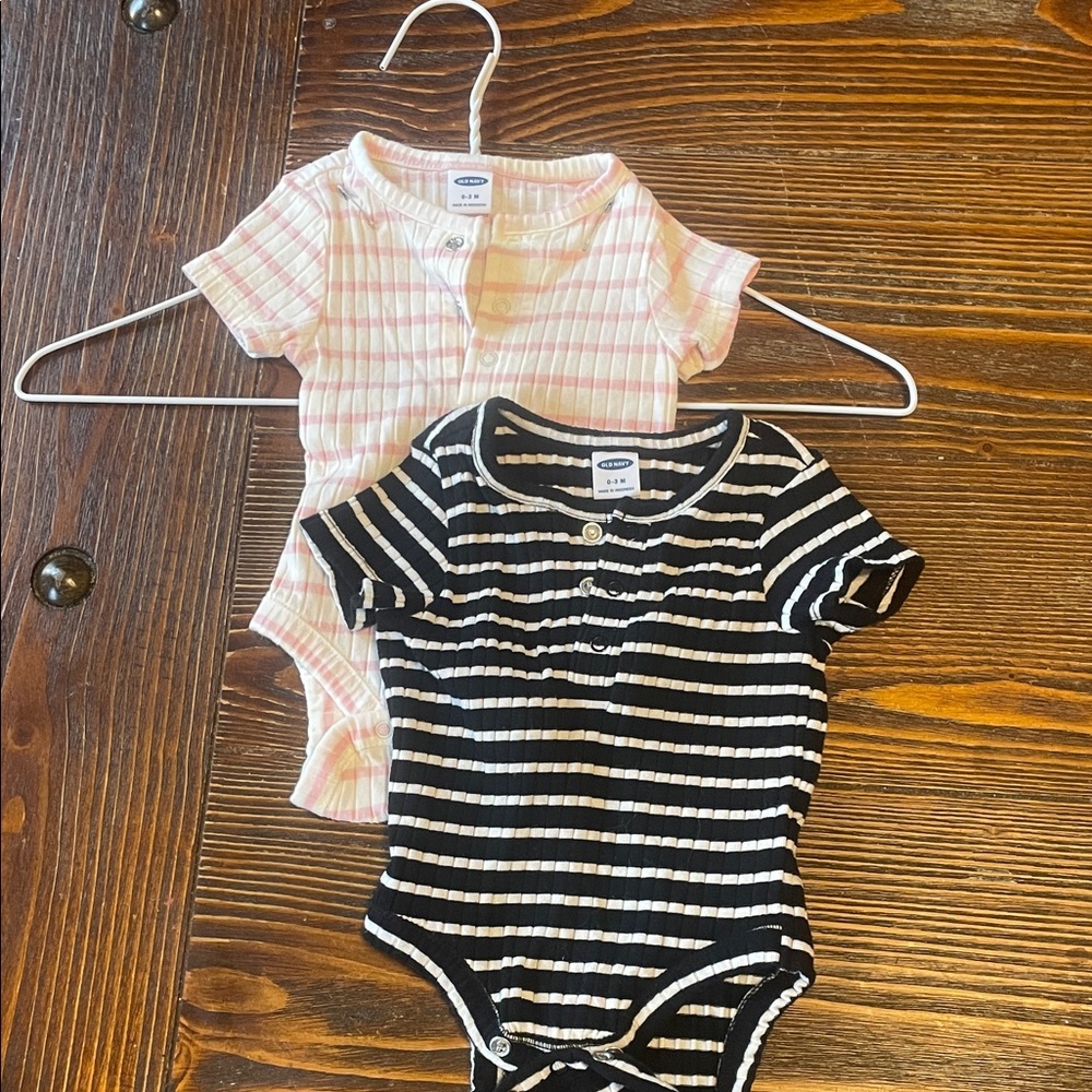 Old Navy Black and White Striped & Pink Plaid Kids Bodysuits